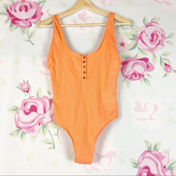 Zara Other - NEW ZARA Orange Button One Piece Swimsuit M